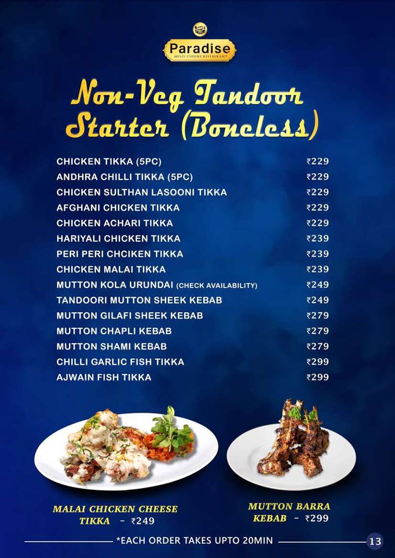 Paradise Multi Cuisine Restaurant - Best Biriyani menu