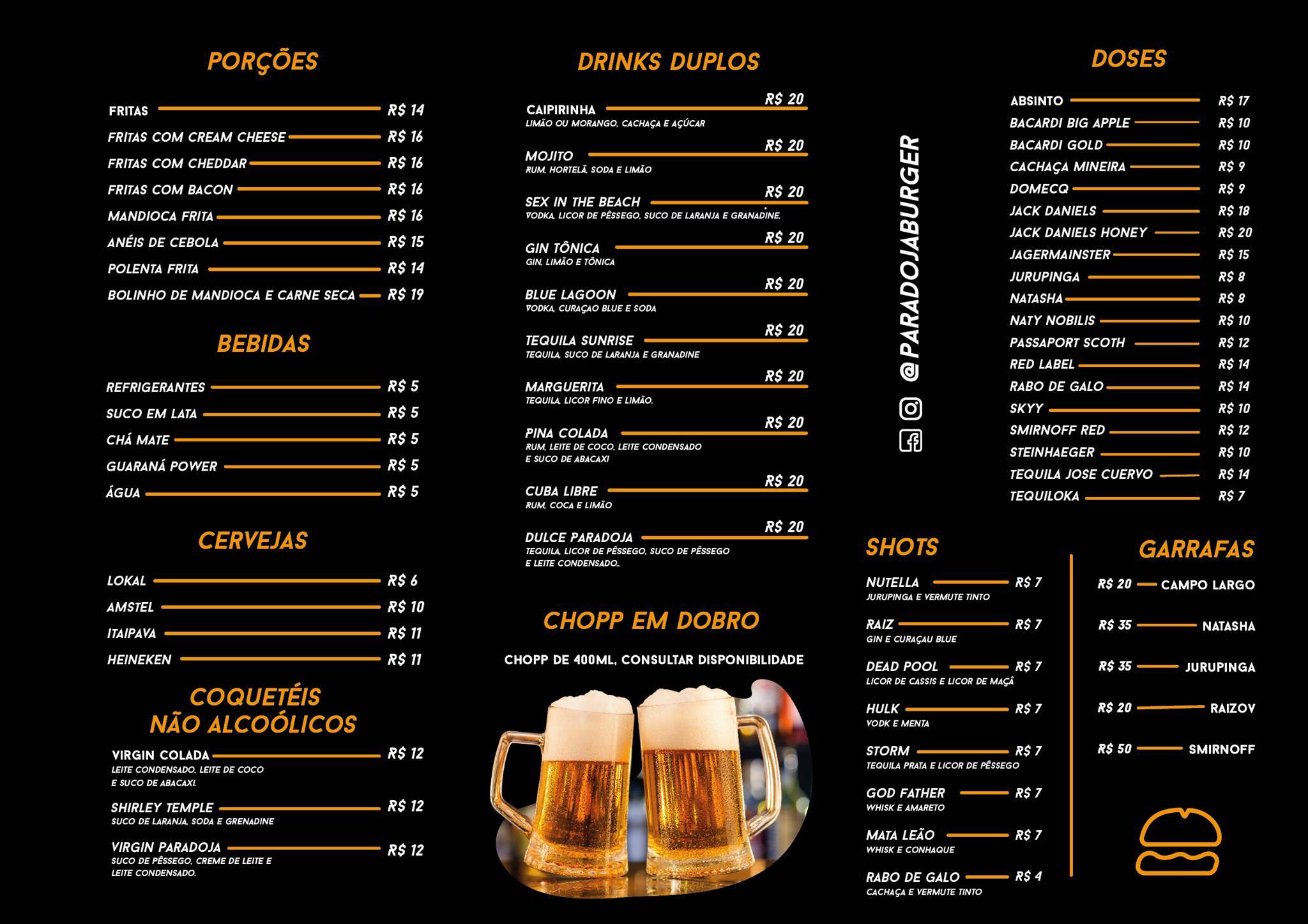 Paradoja Karaokê Bar cardápio