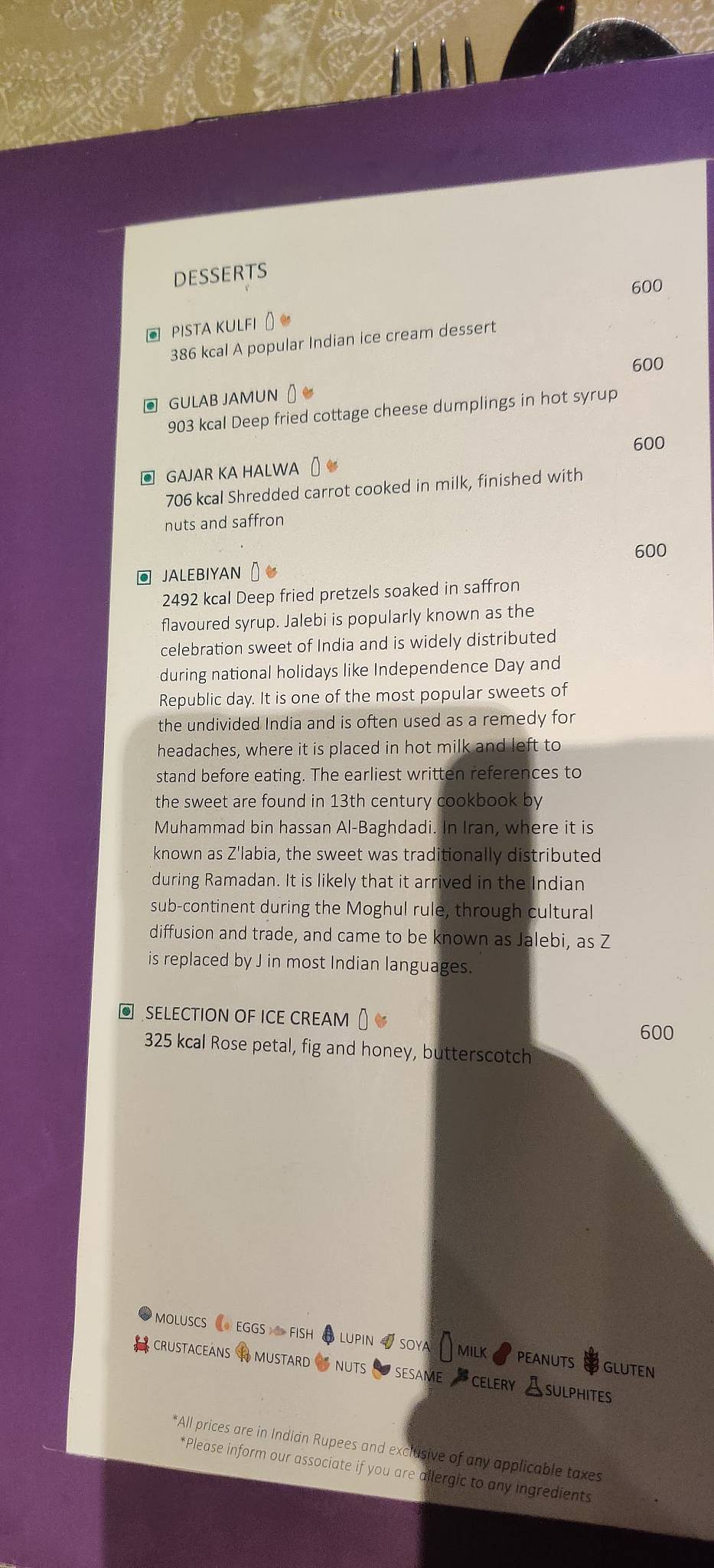 Paranda menu