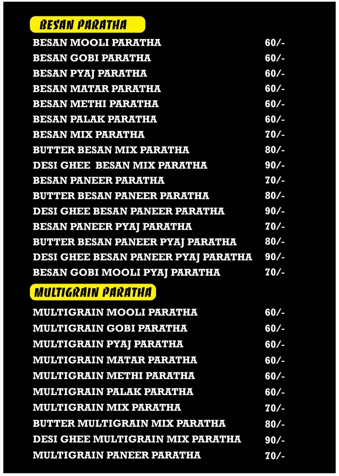 Paratha Junction menu