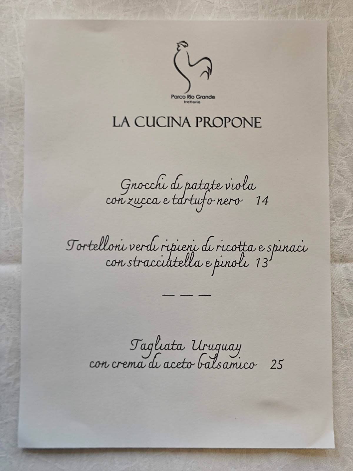 Menu di Parco Rio Grande 