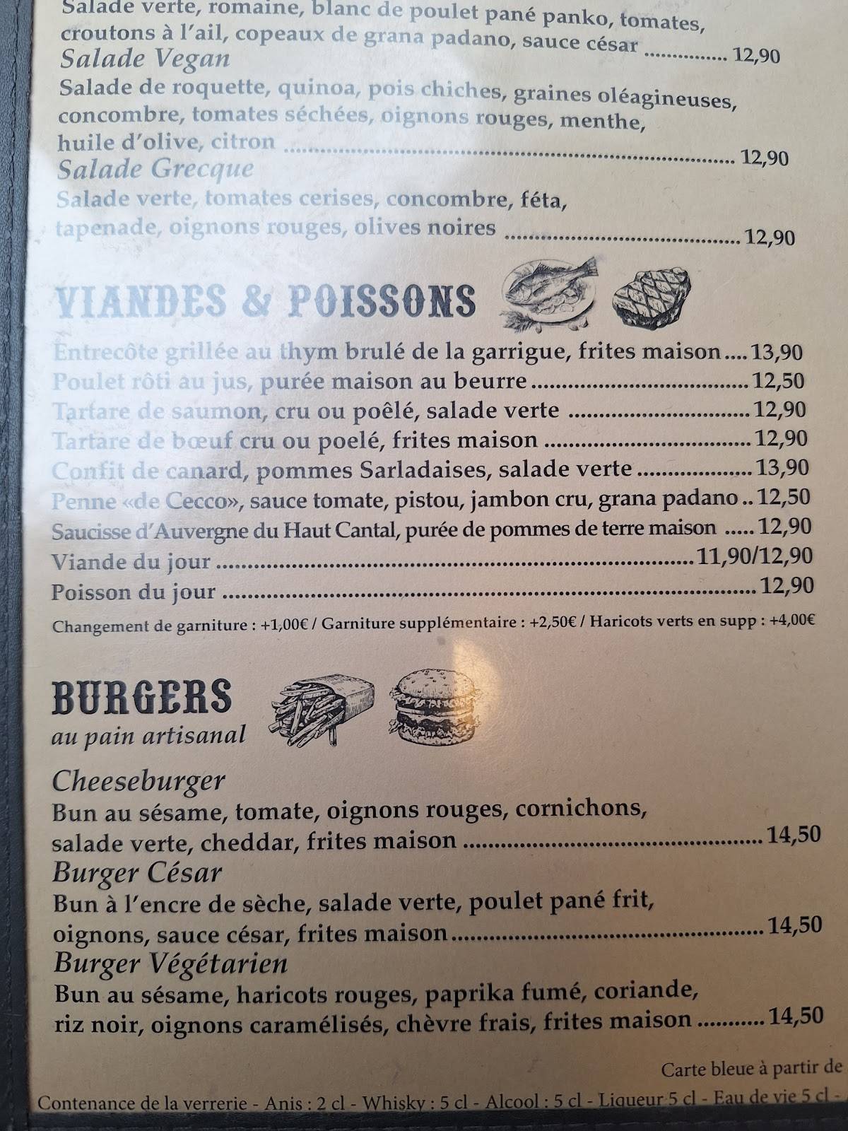 Menu de Bistrot Victoires