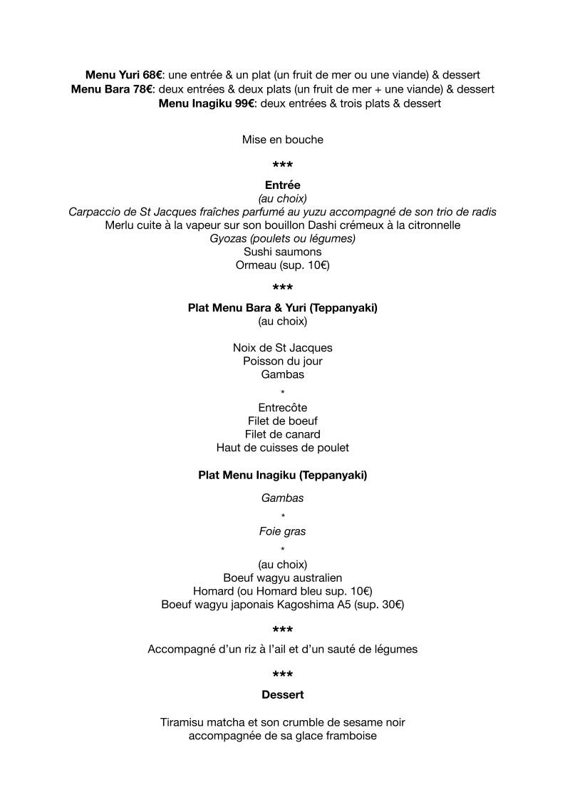 Menu de Inagiku