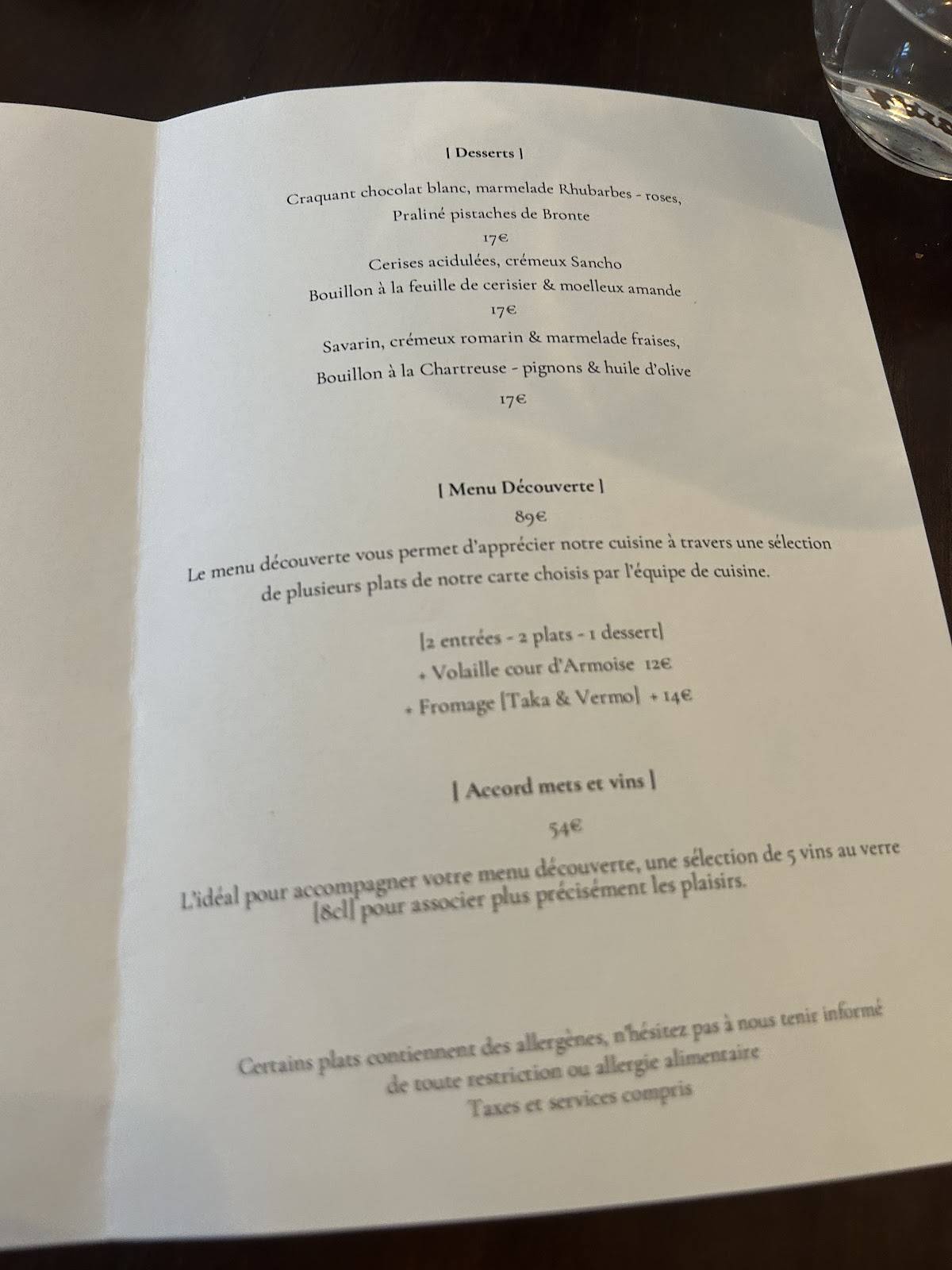 Menu de Restaurant Eels