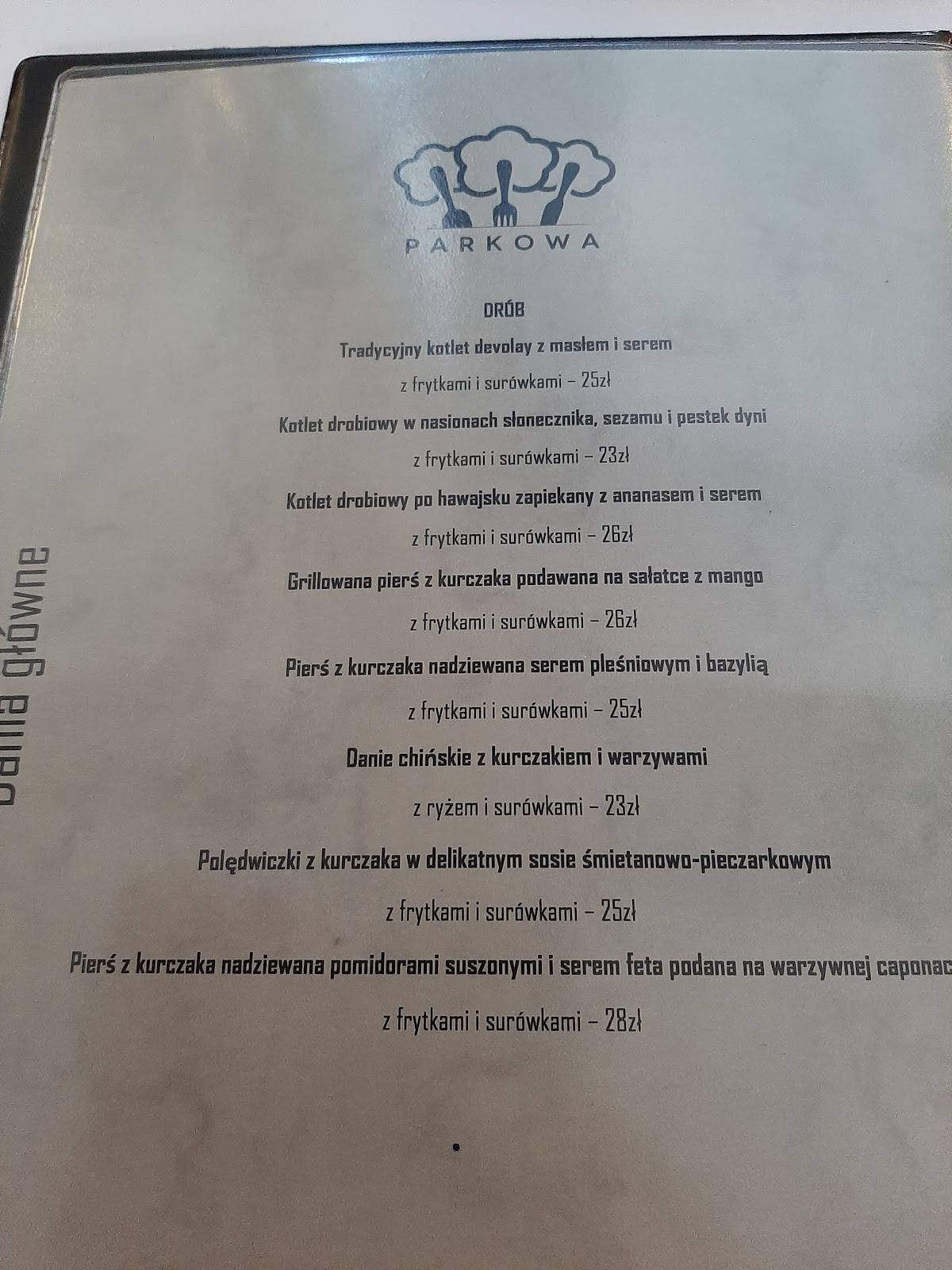 Menu at Parkowa Restaurant, Znin