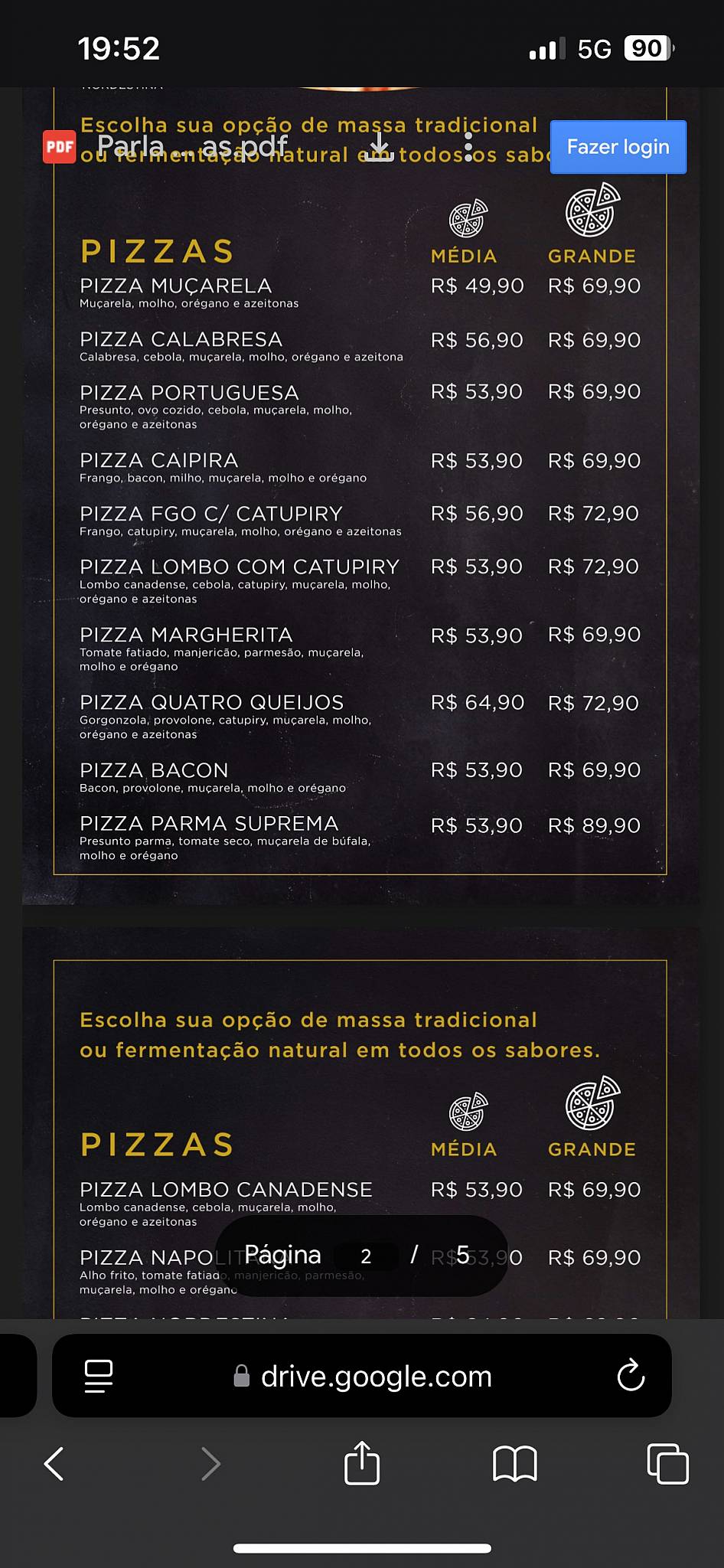 Parla Deli cardápio