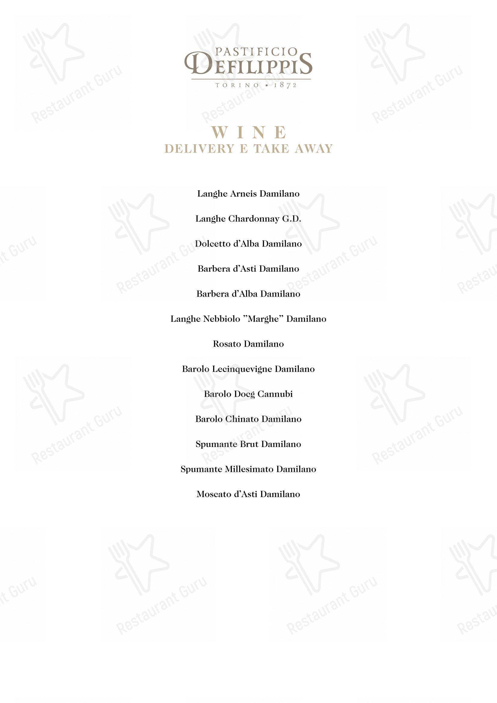 Pastificio Defilippis in Torino - Menu bar