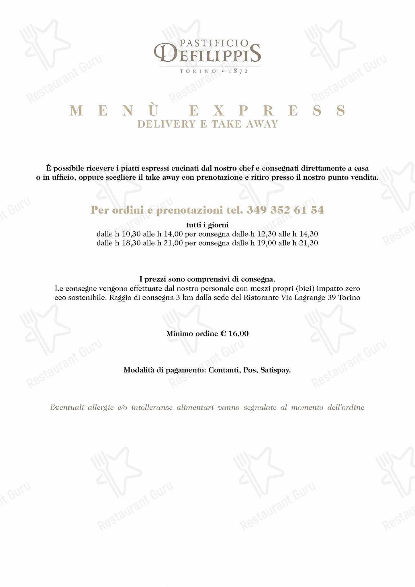 Ночное меню per Pastificio Defilippis ristorante