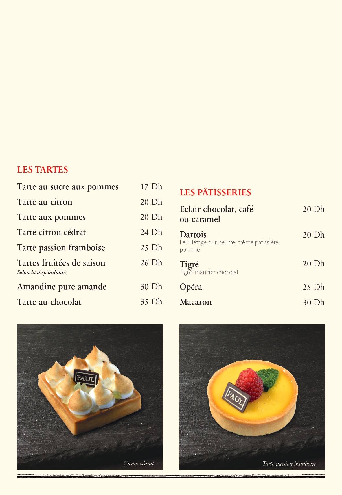 Menu de PAUL