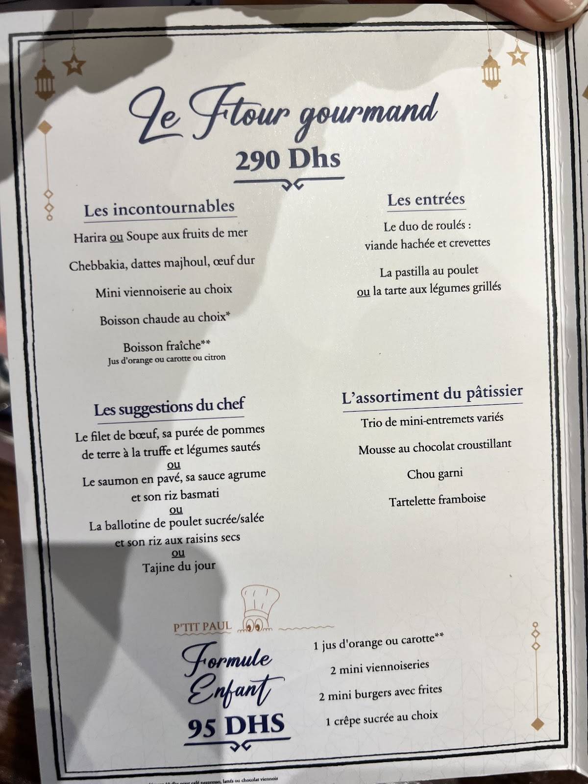 Menu de PAUL
