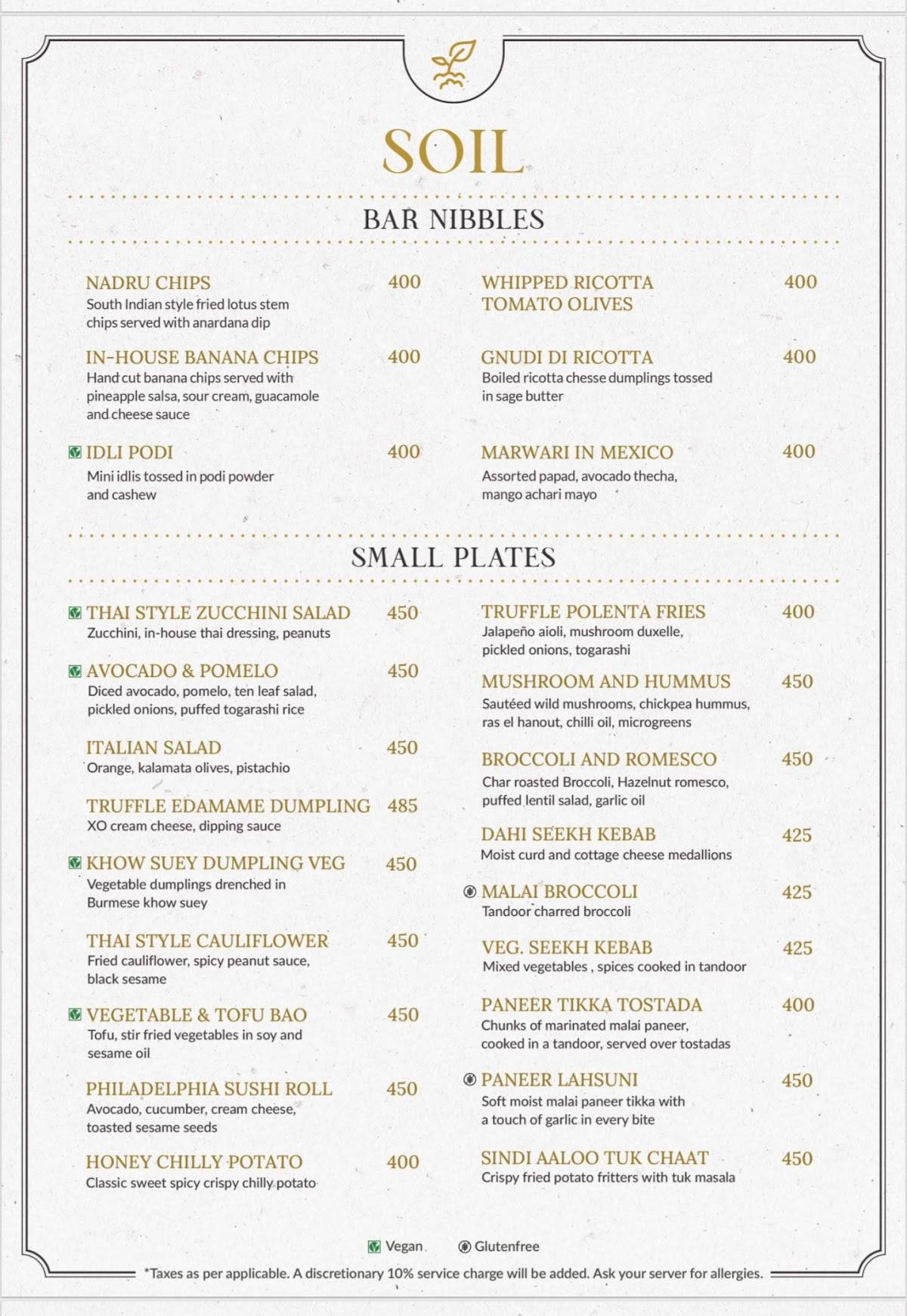 Peacock Restaurant menu