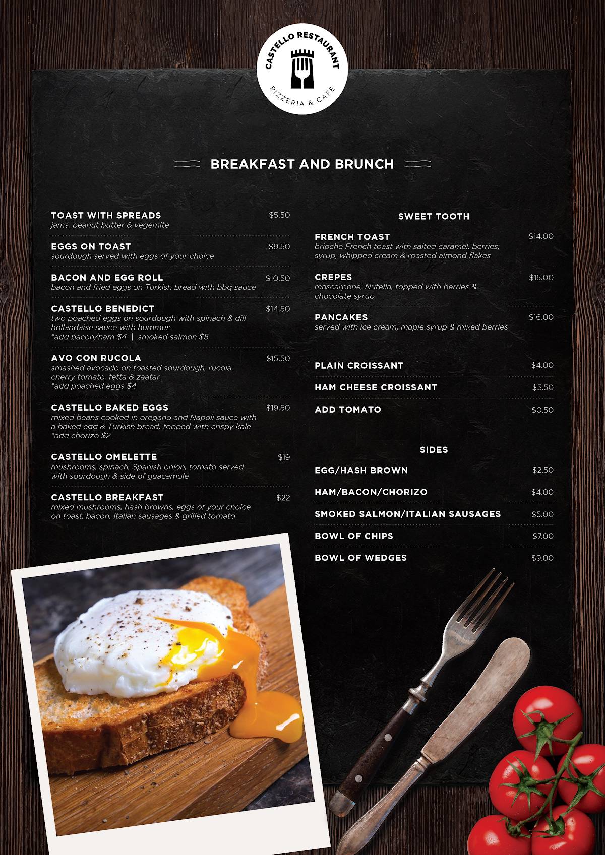 Menu at Castello Restaurant, Peakhurst