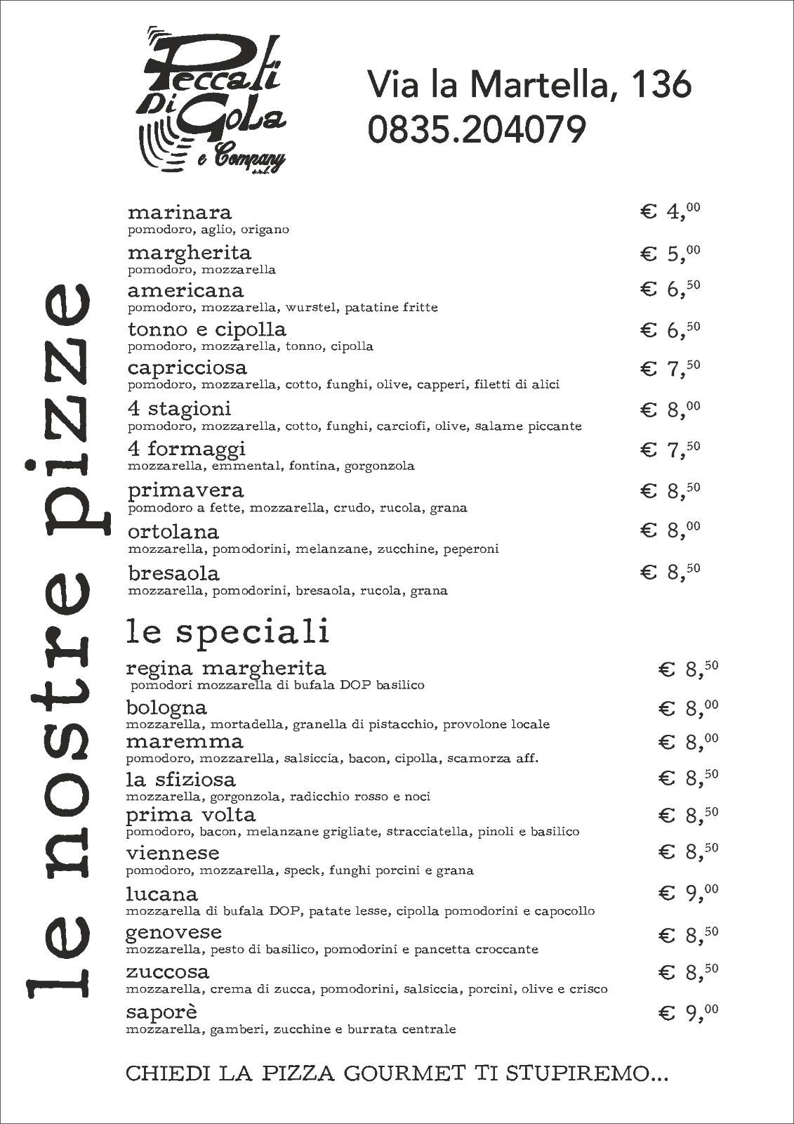 Menu di Peccati Di Gola 