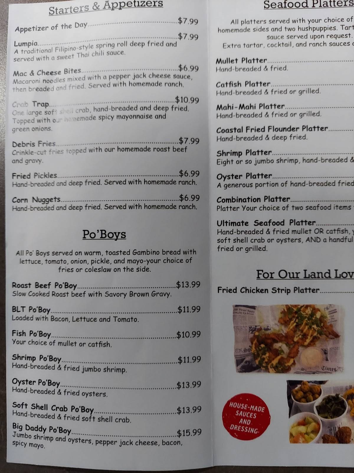 Menu at Shannon's Seafood Kitchen restaurant, Pensacola