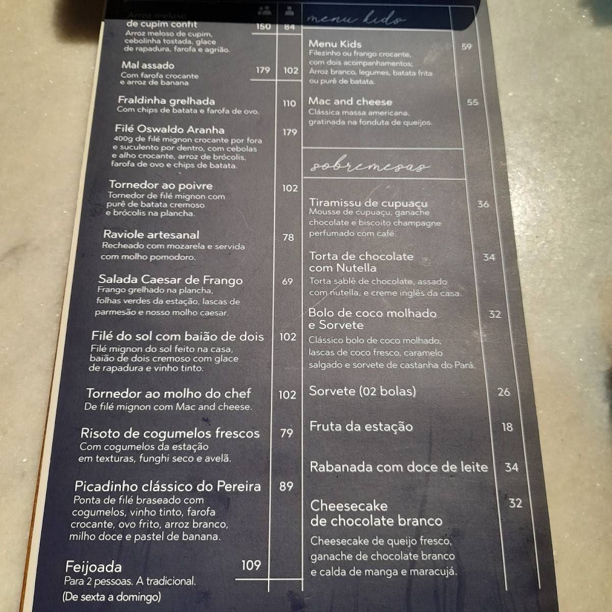 Pereira Restaurante cardápio