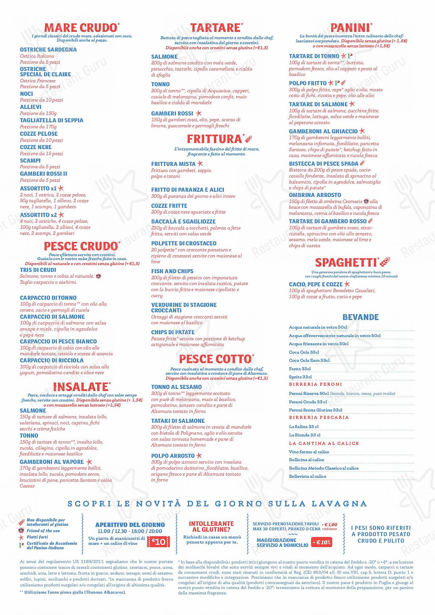 Takeaway Menu per Pescaria ristorante