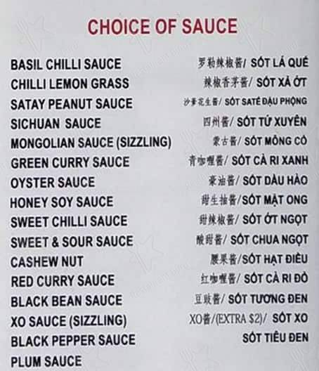 Pho Tau Bay menu