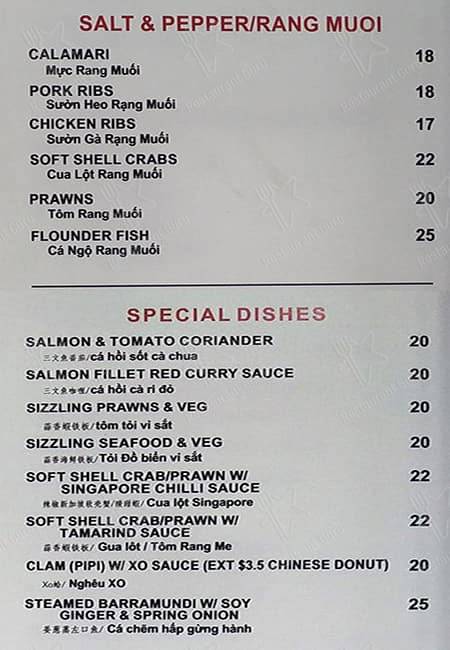 Pho Tau Bay menu