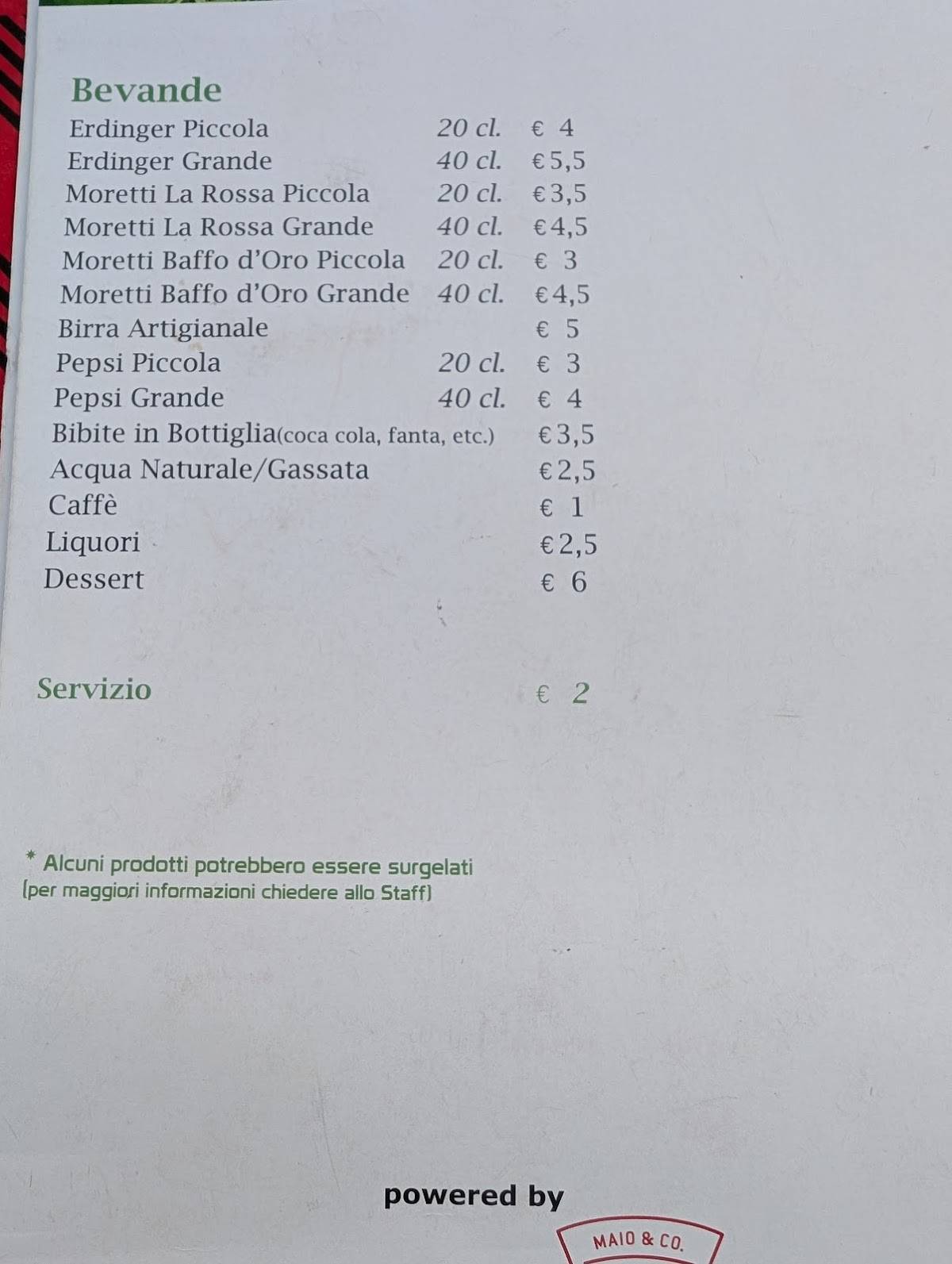 Menu di Pizzería Piacere Totò 