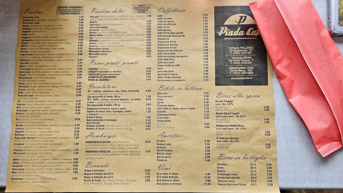 Menu di Piada Cafè 