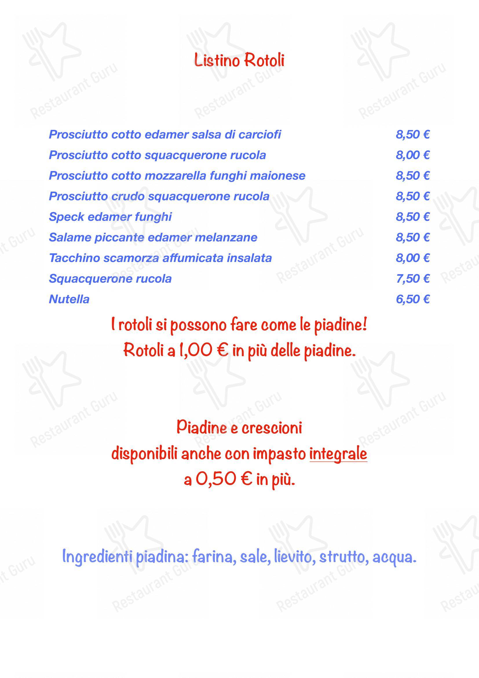 Menu per Piadina da Rina fast food