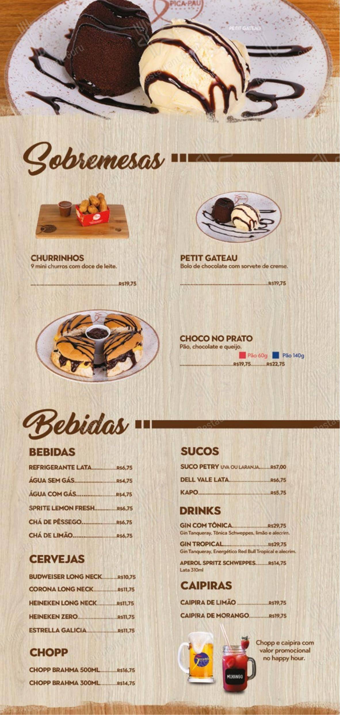 Menu para Pica-Pau Lanches restaurante de fast food