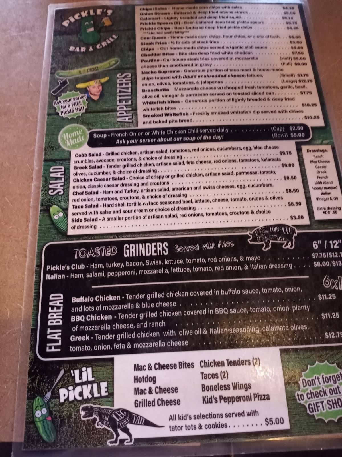 Menu at Pickles pub & bar, Brimley, W Lakeshore Dr