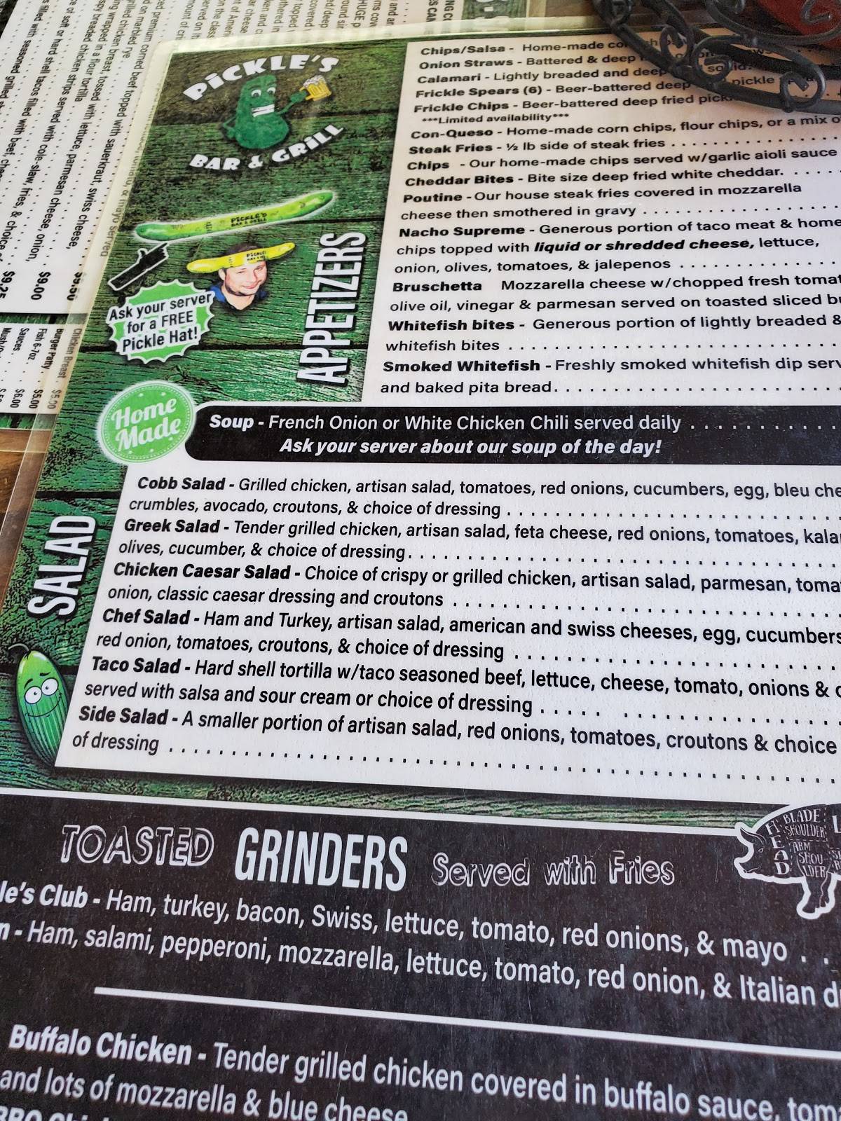 Menu at Pickles pub & bar, Brimley, W Lakeshore Dr