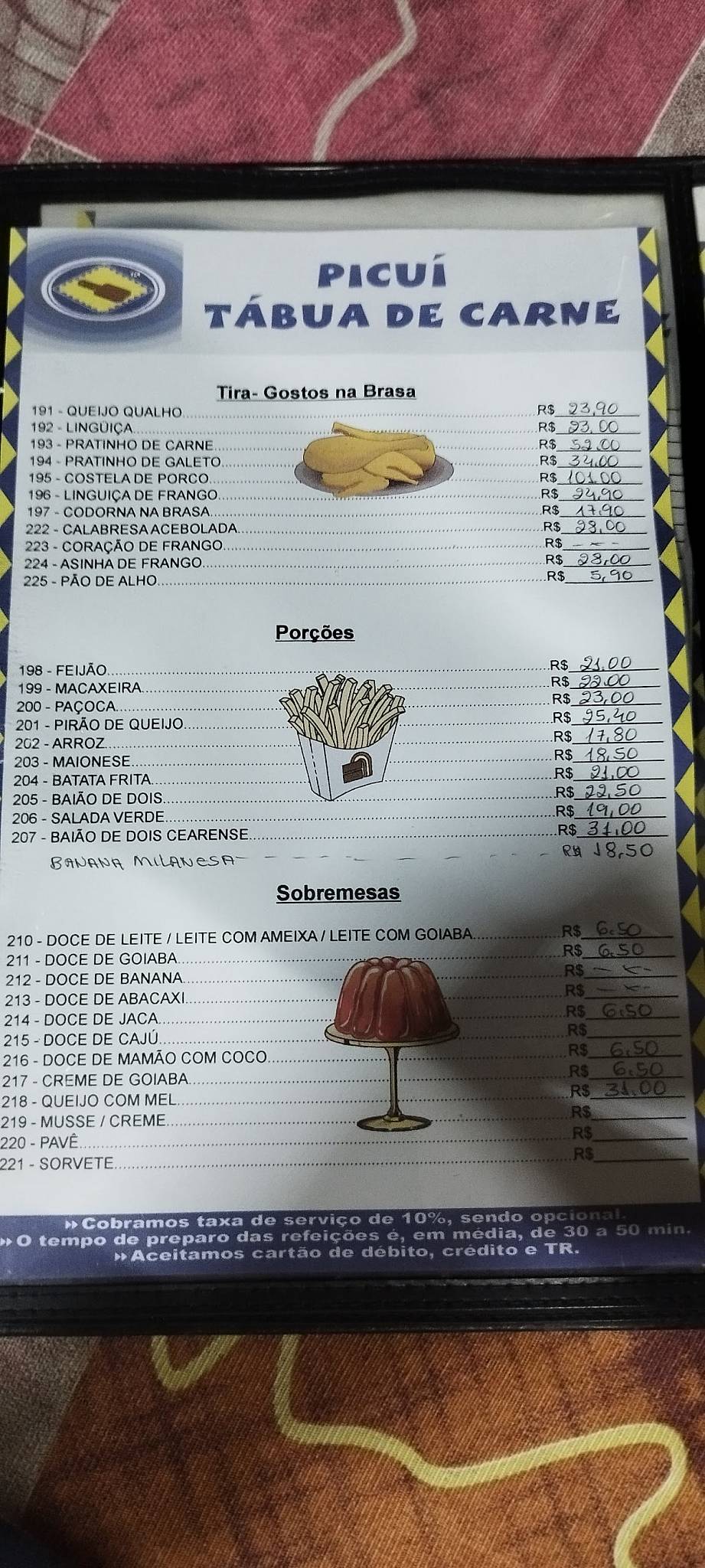 Picuí Tábua de Carne cardápio