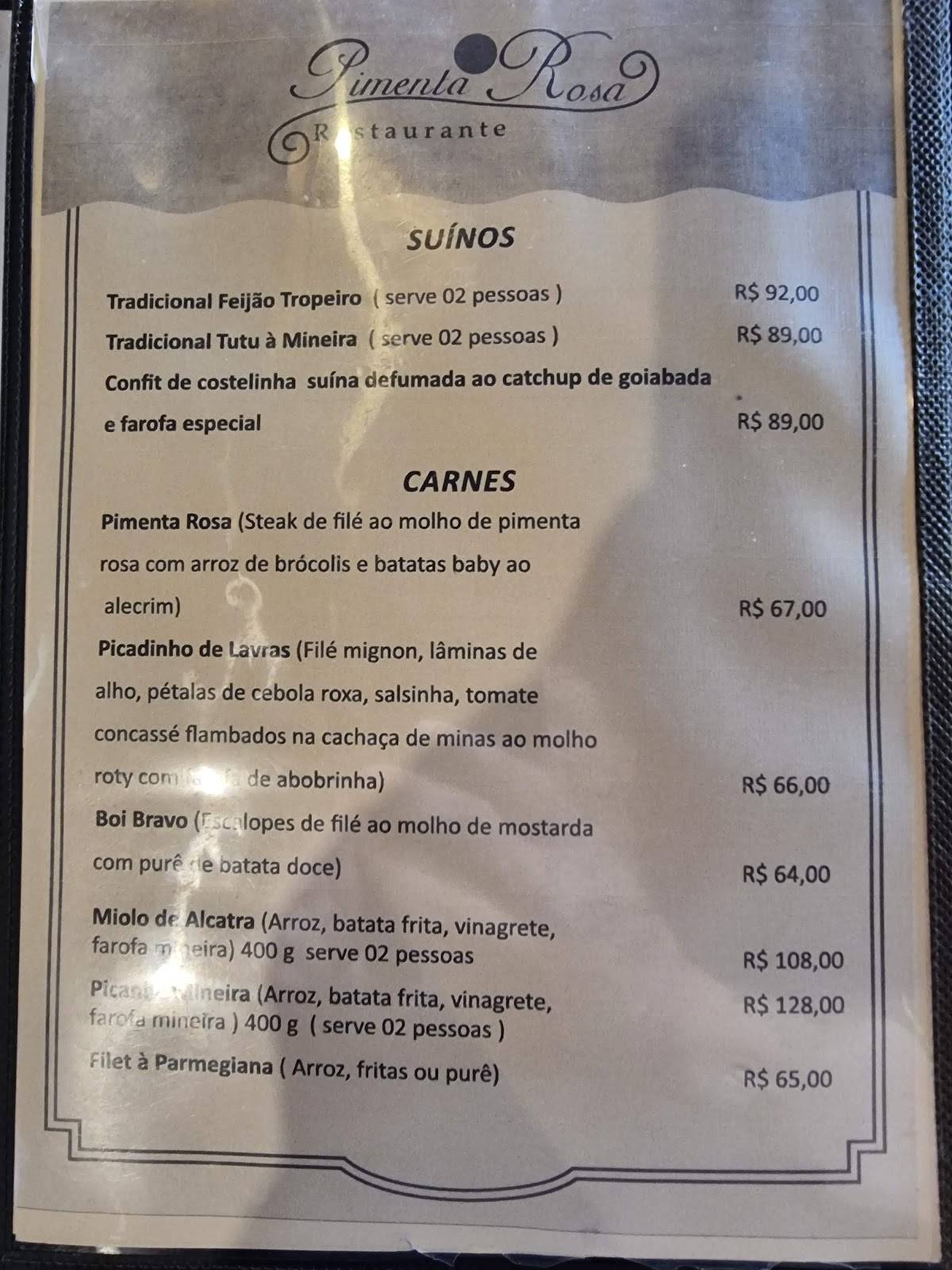 Pimenta Rosa Restaurante cardápio