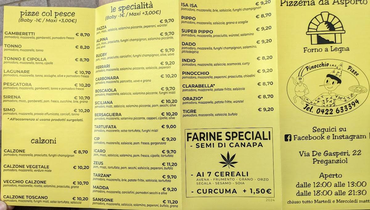 Menu di Pinocchio 