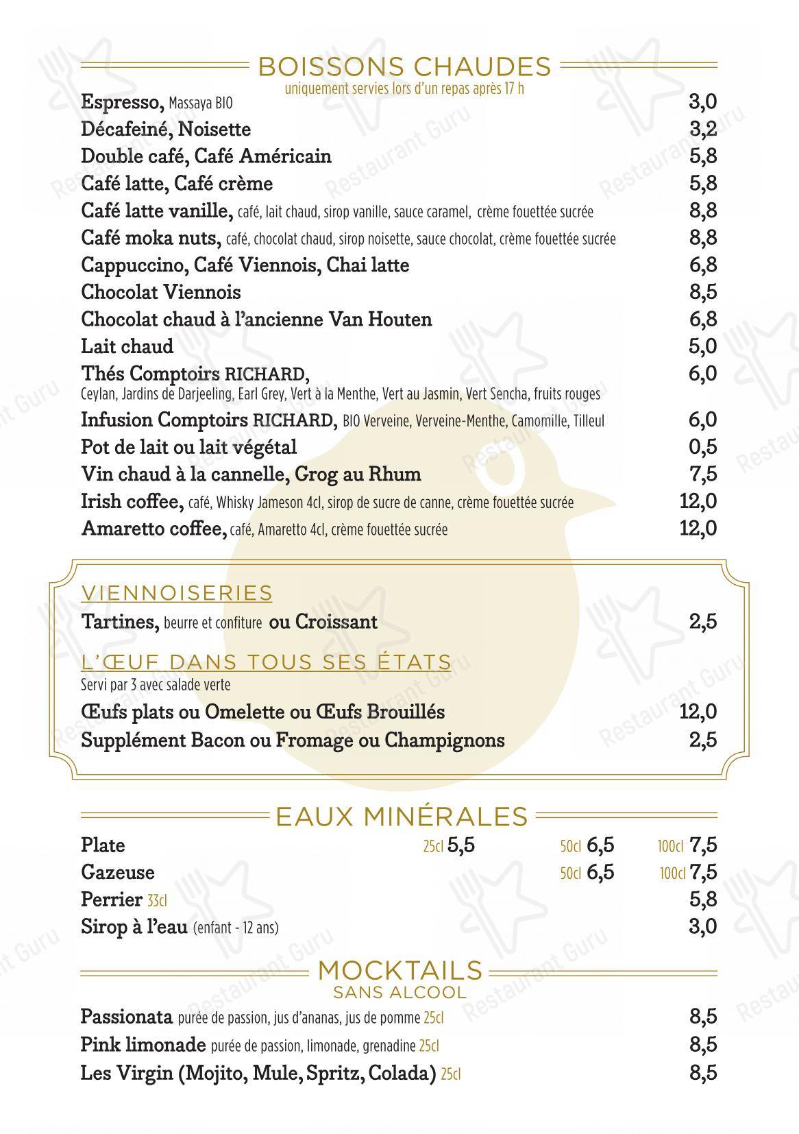 Menu pour Piou café