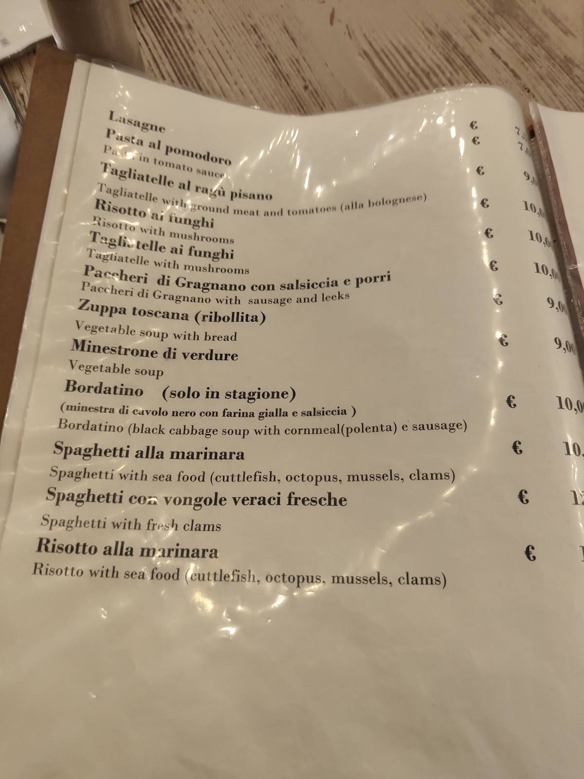 Menu da Osteria I Santi ristorante, Pisa