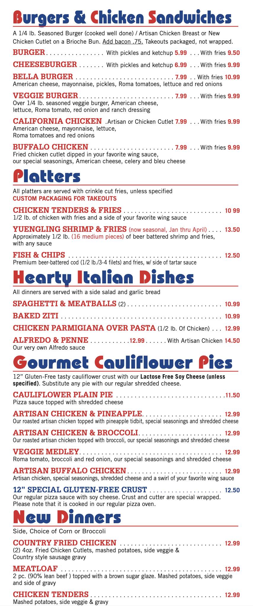 Menu at Pizza Bella Pittston/Jenkins TWP pizzeria, WilkesBarre