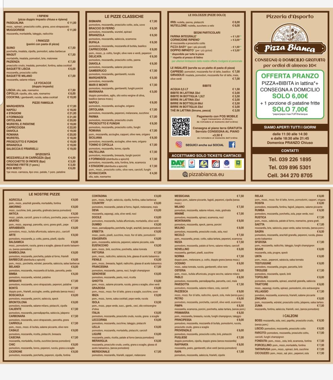 Menu di Pizza Bianca 