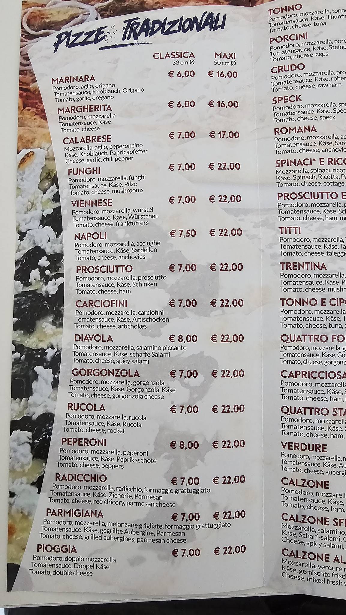 Menu di Pizza Express 