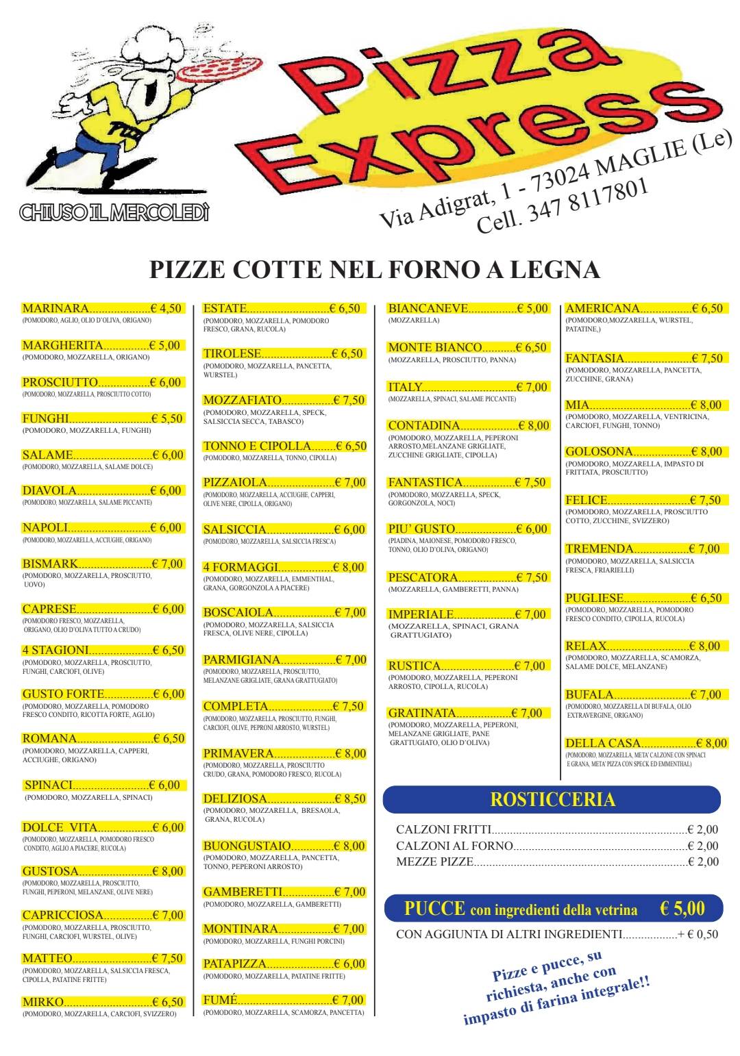Menu di Pizza Express 