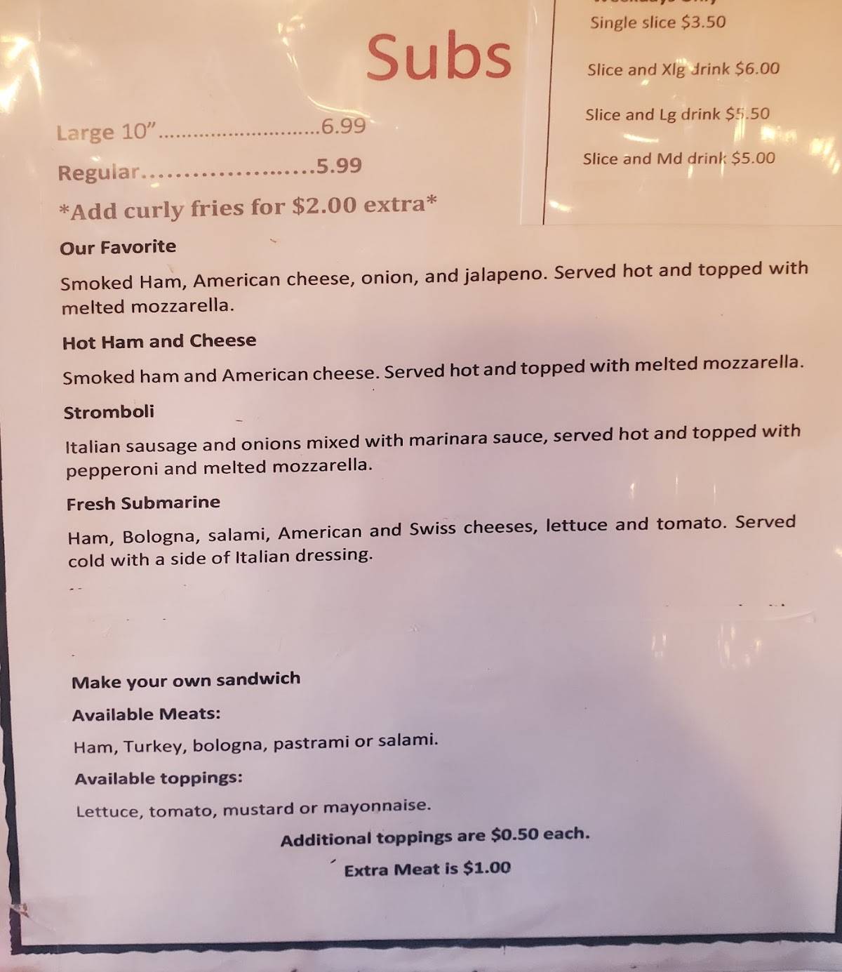Menu at Pizza Garden pizzeria, San Manuel