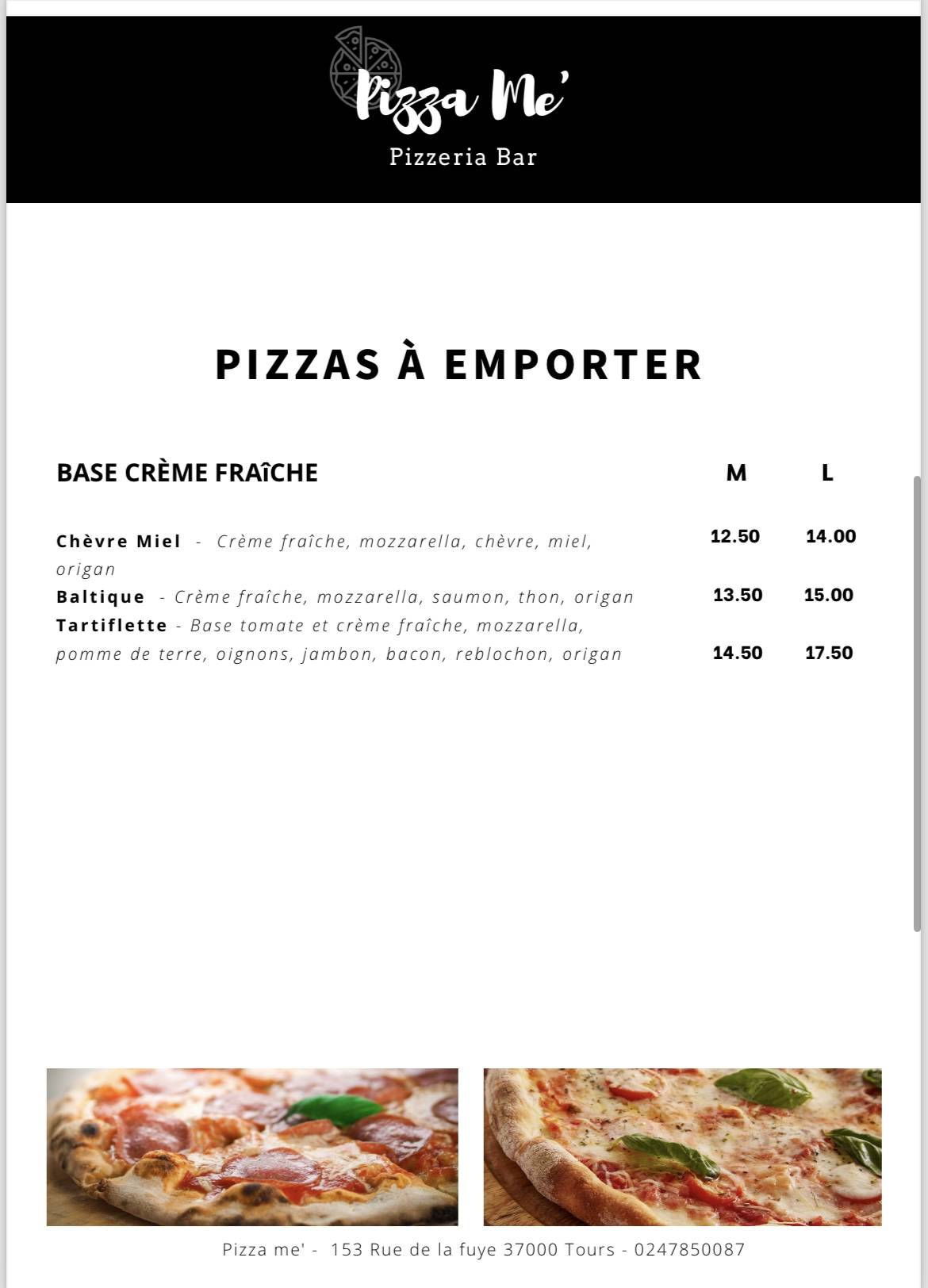 Menu de Pizza Me'