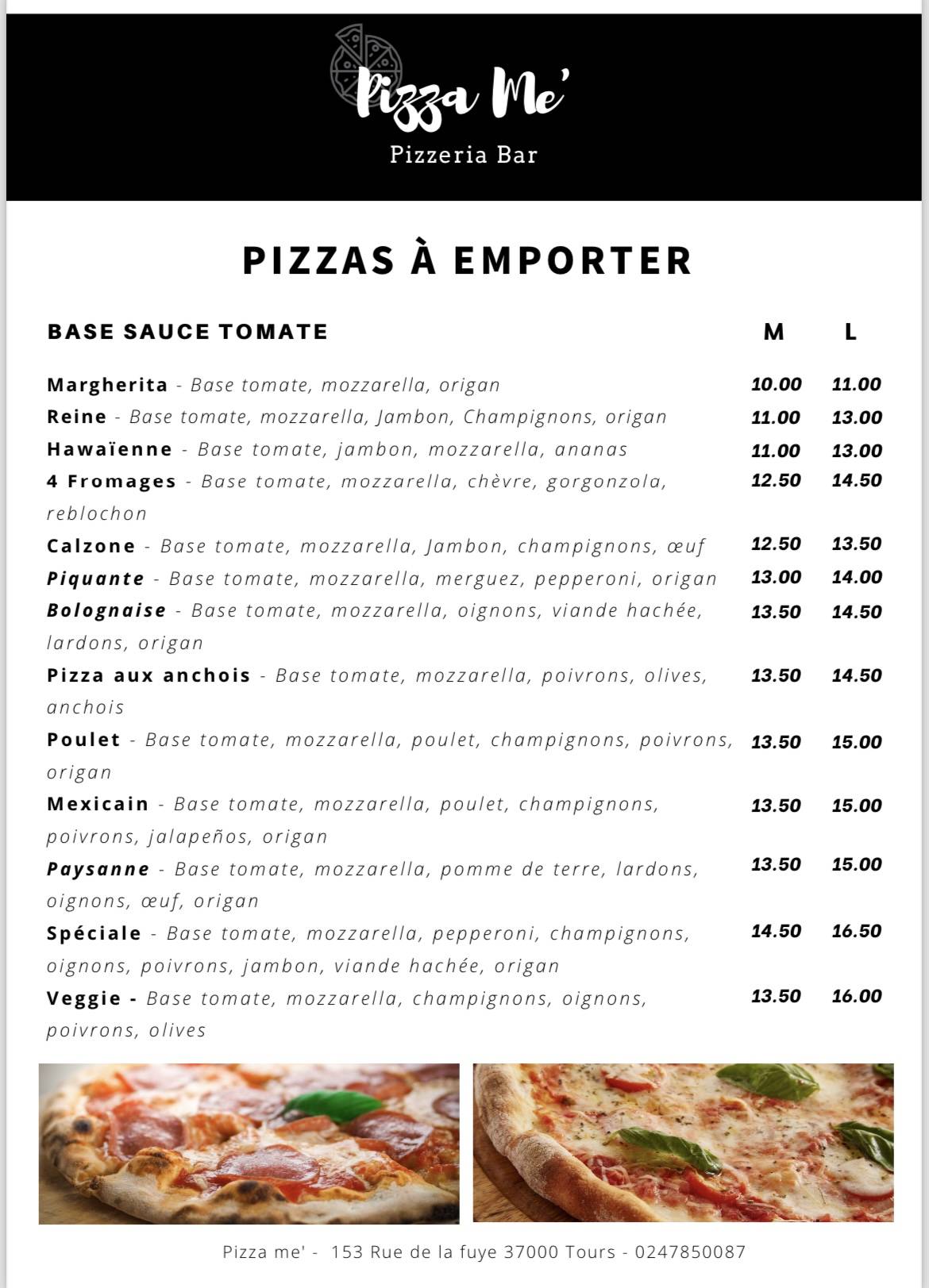 Menu de Pizza Me'