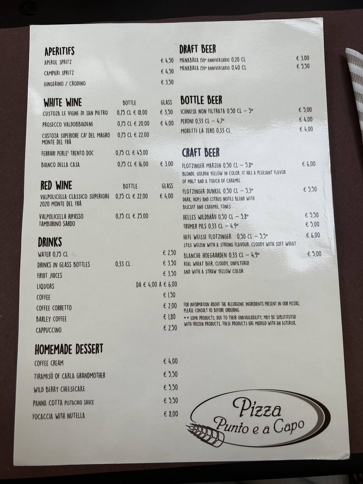 Menu di Pizza Punto E A Capo 