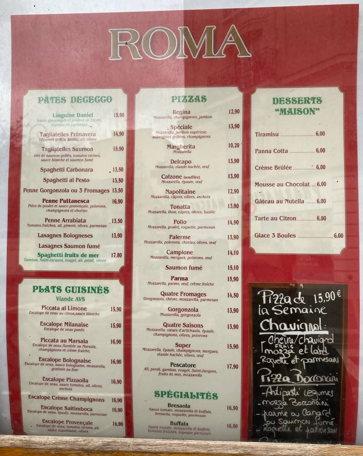 Menu de Pizza Roma