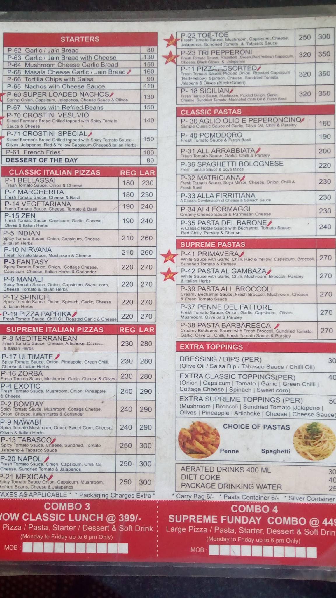 Pizza Stop menu