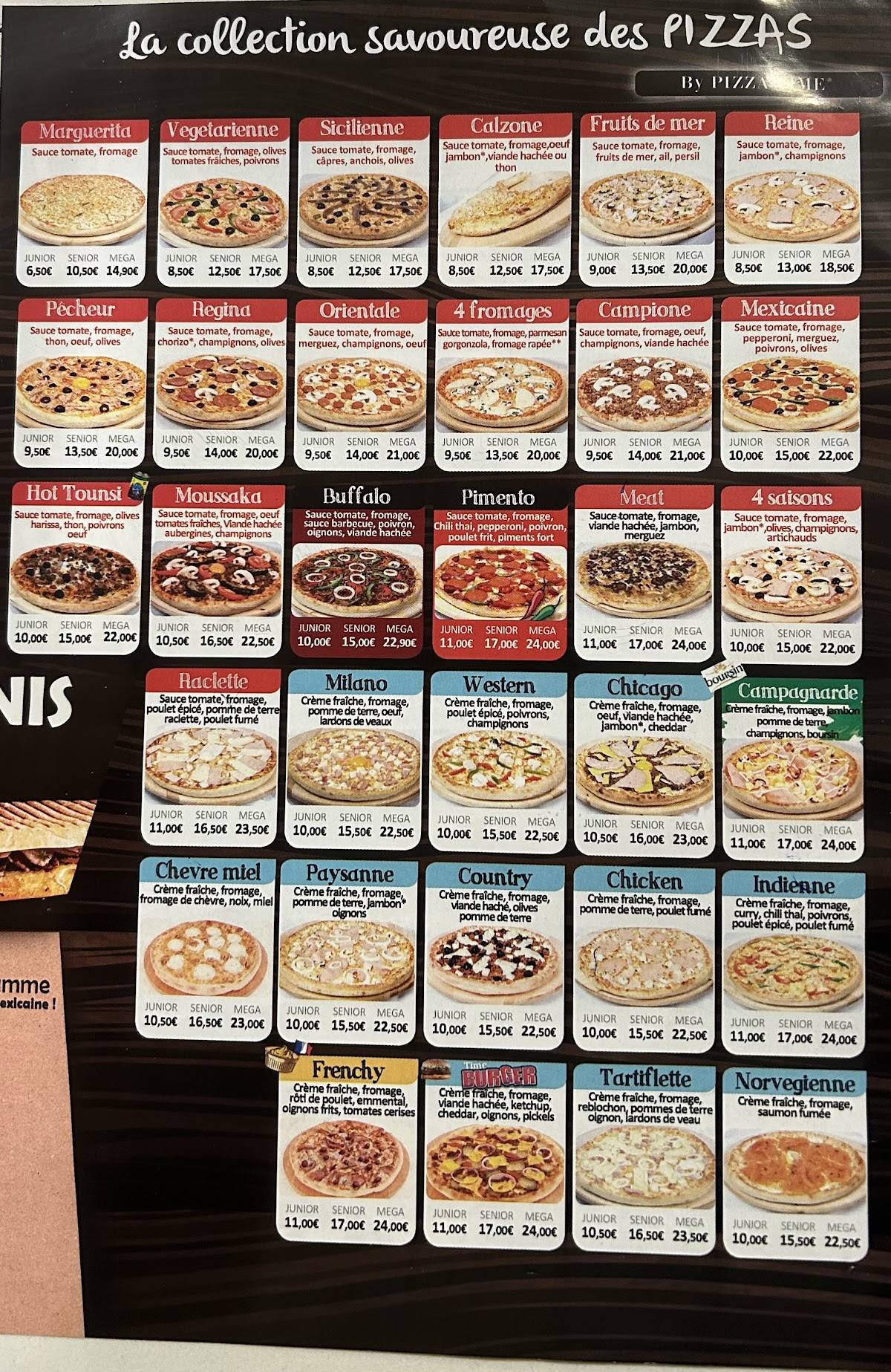 Menu de Pizza Time Sevran