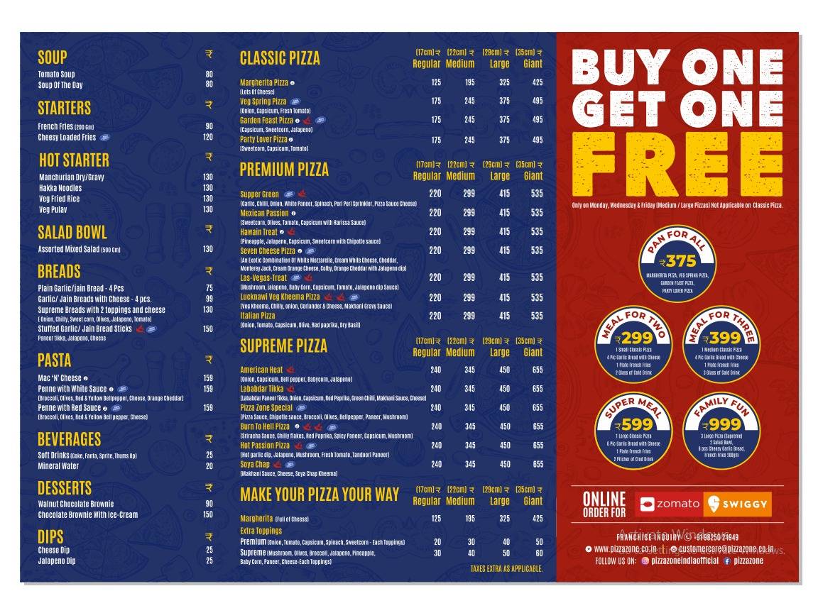 Pizza Zone menu
