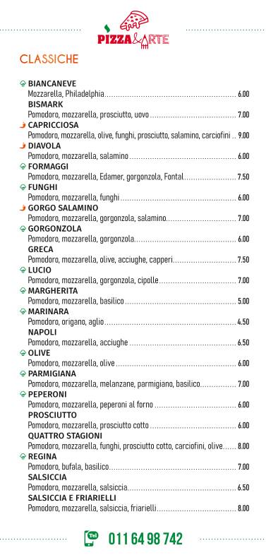 Menu di Pizza&Arte 