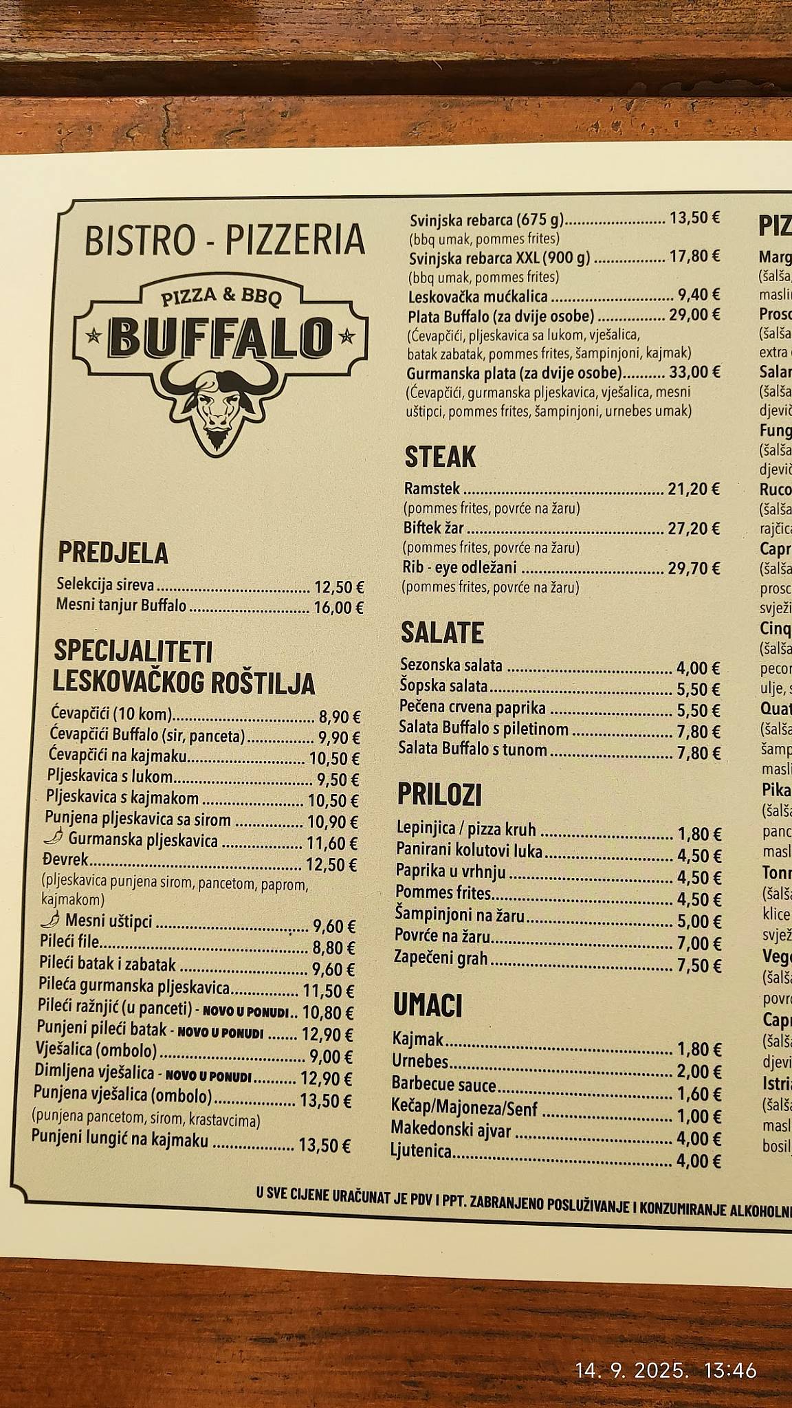Menu di Pizza & BBQ Buffalo 