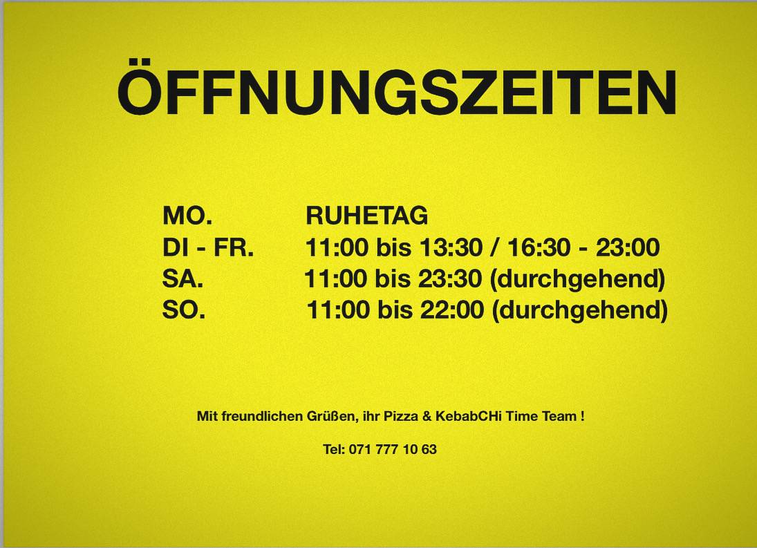 Menu di Pizza Time Altstätten 