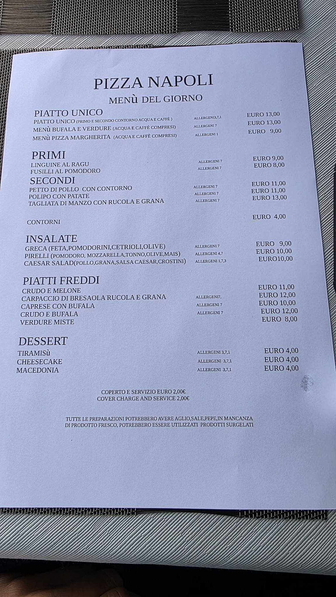 Menu di PizzaNapoli 