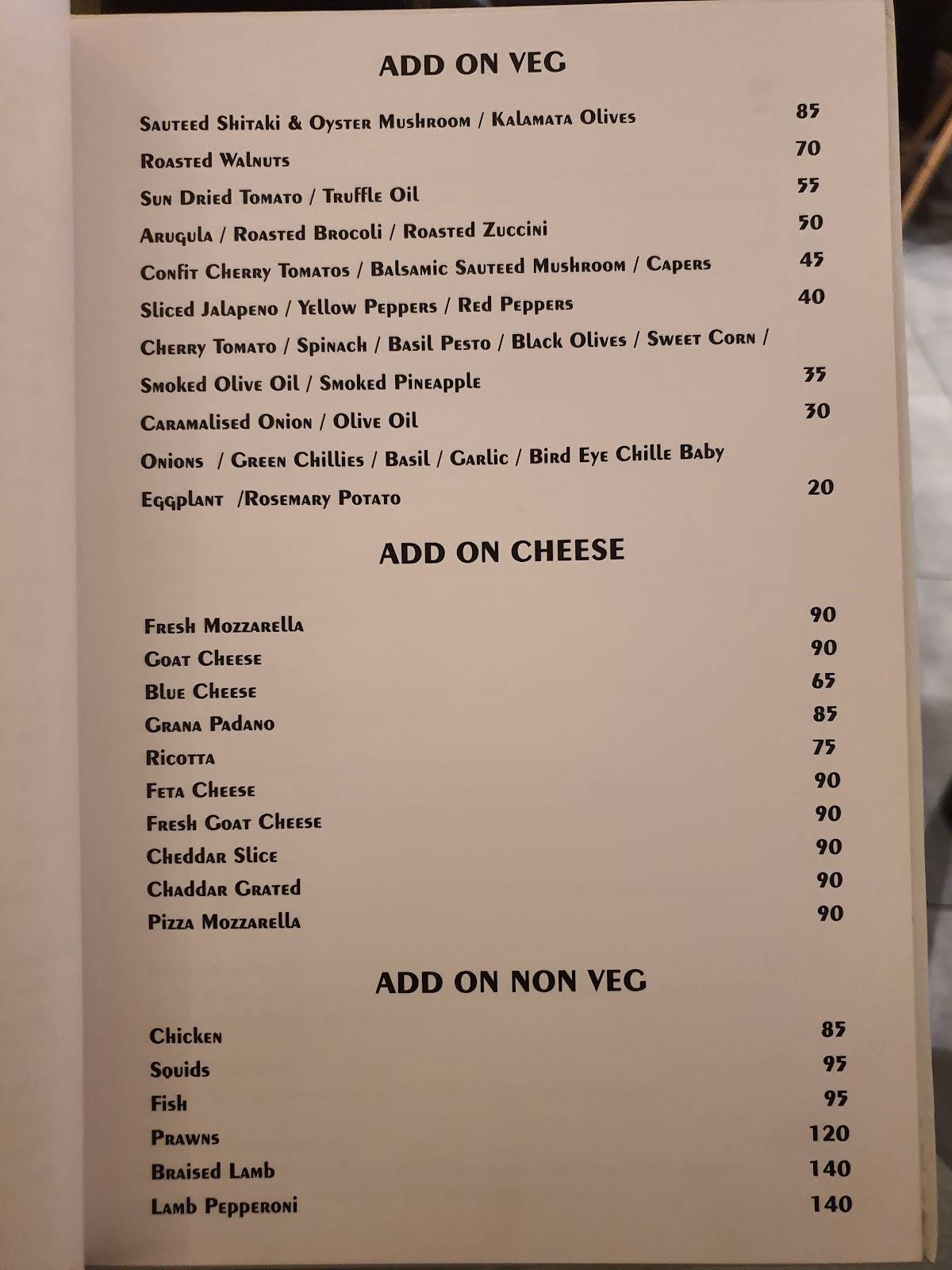 Pizzaa Chef menu